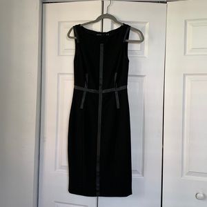 Classic black Karen Millen sheath dress with leather detail
